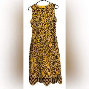 Sharagano Mustard and Black Lace Dress